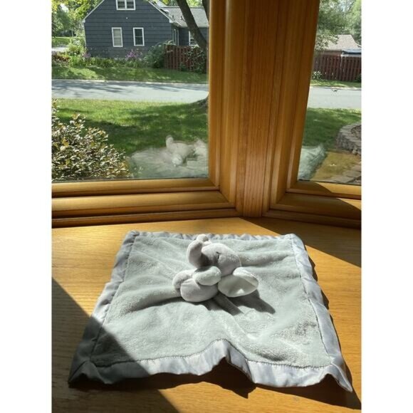 Carters Elephant Security Blanket Plush Lovey Grey & Silver Satin - Picture 4 of 9